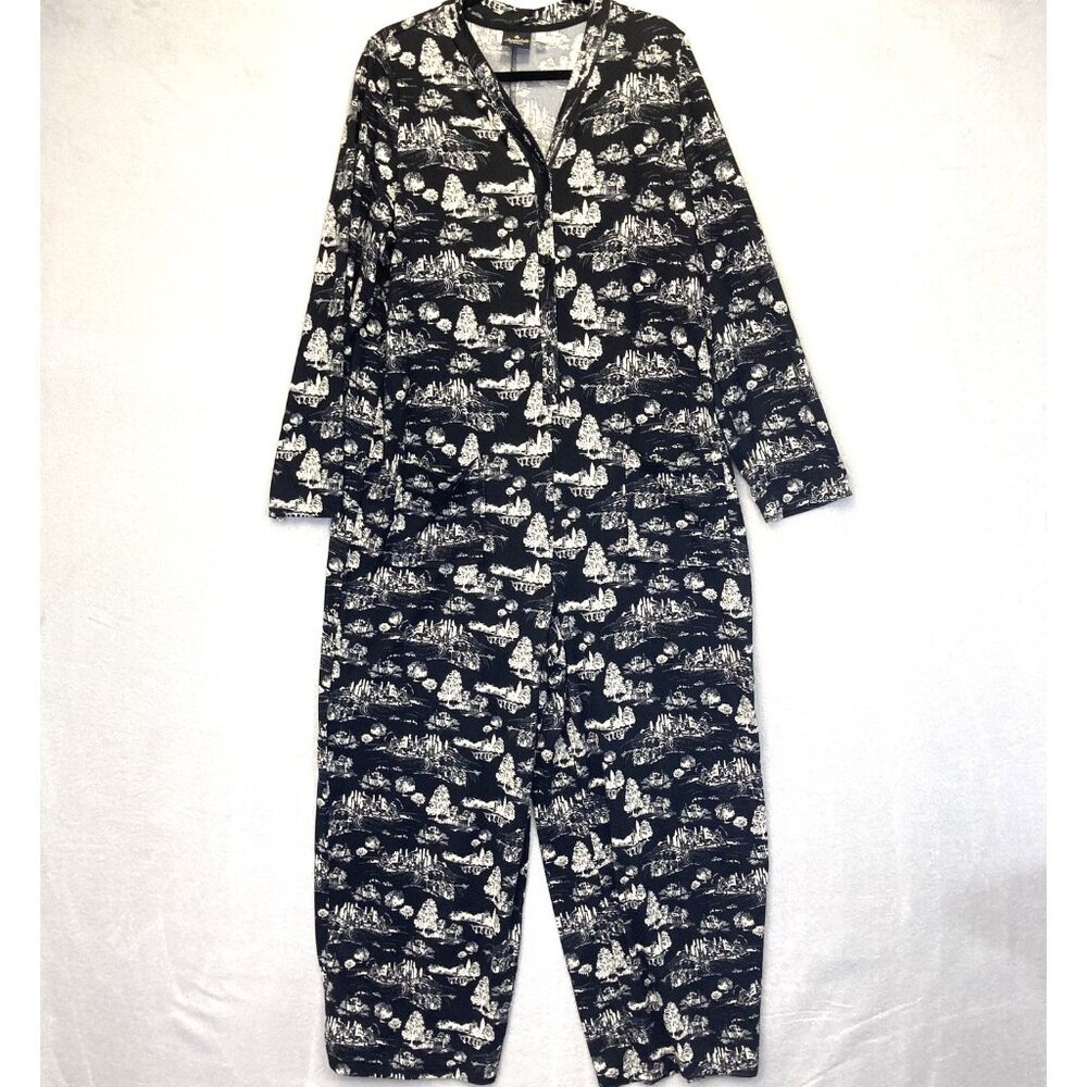 BumbleBella Comfy Wide Leg‎ One-piece Pajama Womens Large L Black Soft Jumpsuit